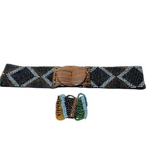 Beaded Stretch Belt and Bracelet Set. Amazing bead work! INDONESIA handmade